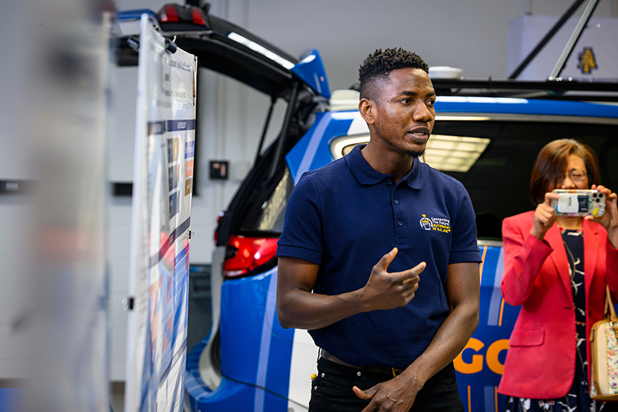 Autonomous student making presentation